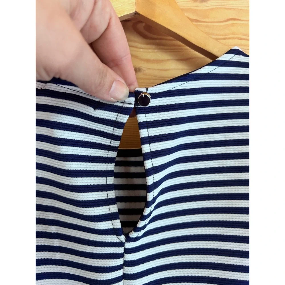 Monteau Los Angeles Navy Blue White Striped Sleeveless Shift Dress Medium - Picture 8 of 8